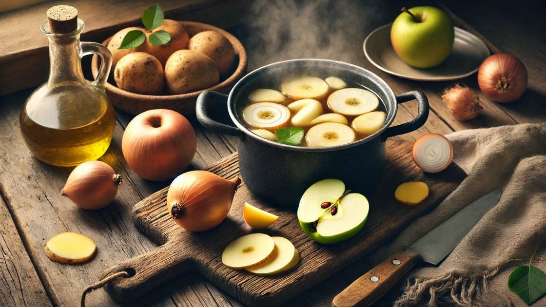 Remède contre la toux à base d'oignon, de pomme de terre et de pomme crue