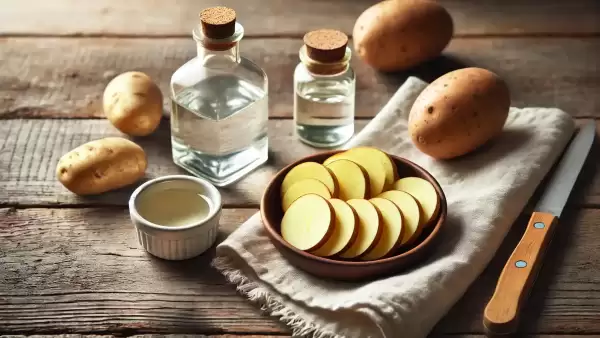 Remède rapide contre les maux de tête : des pommes de terre au vinaigre et de l'alcool dans une serviette