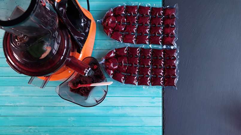 Jus d'aronia au pollen, gingembre et citron congelé en sachets de glaçons, photo 3